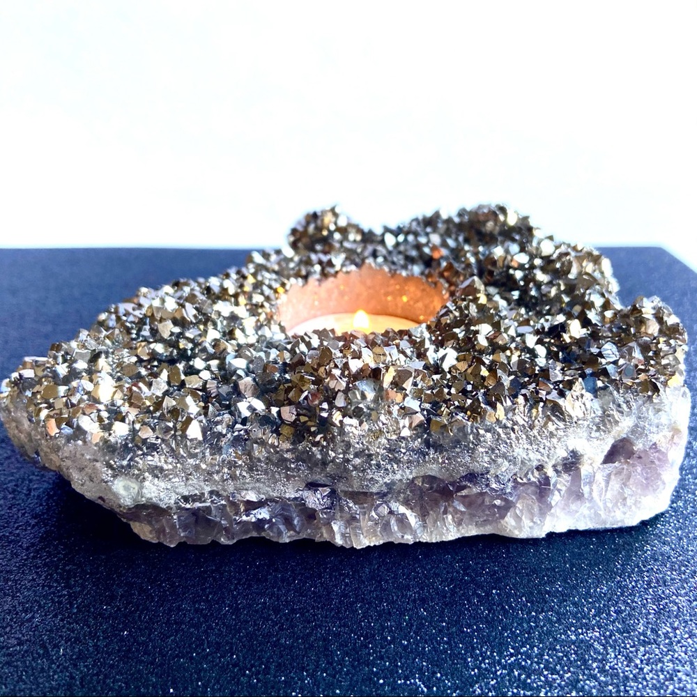 Titanium Amethyst Silver Crystal Candle Holder